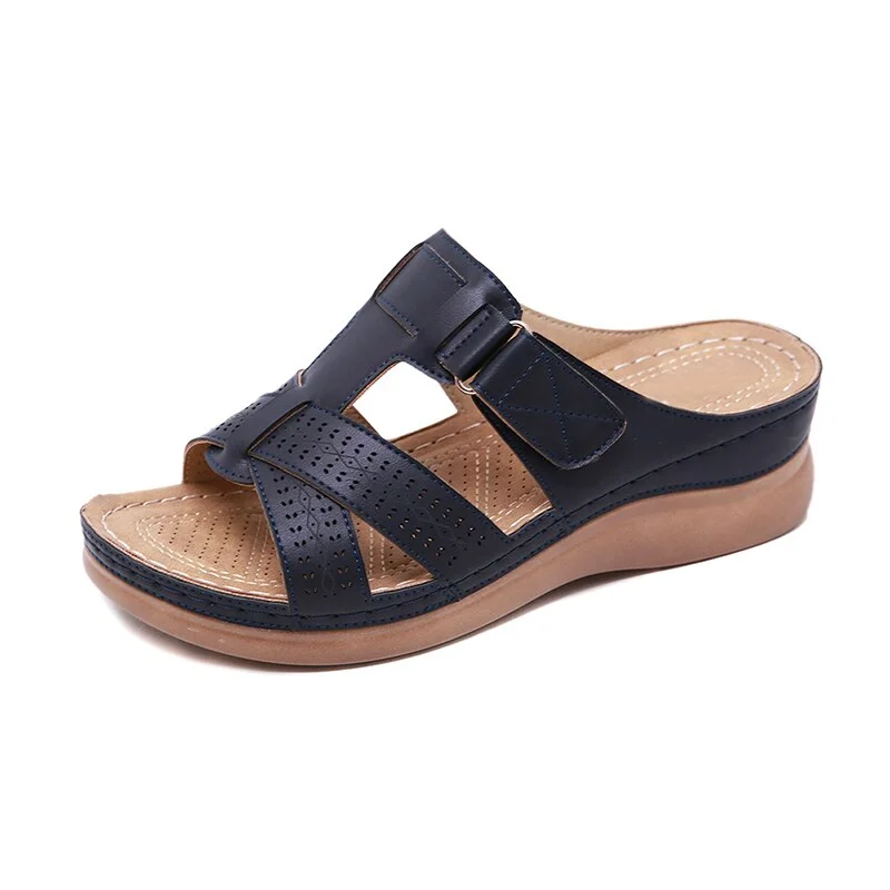 2021 Summer Women Premium Orthopedic Open Toe Sandals Vintage Anti-slip Breathable Leather Casual Female Platform Retro Shoes
