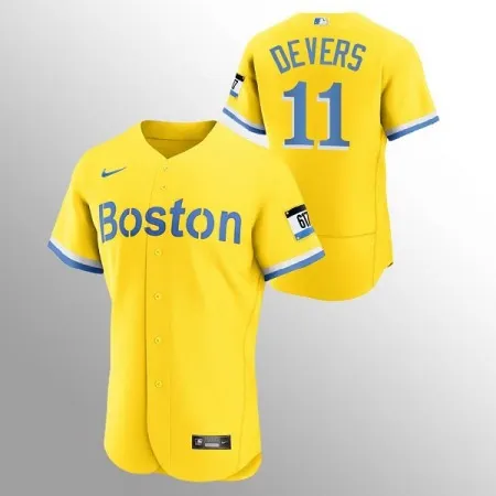 Men's Boston Red Sox #11 Rafael Devers Gold 2021 City Connect Flex base Stitched Jersey