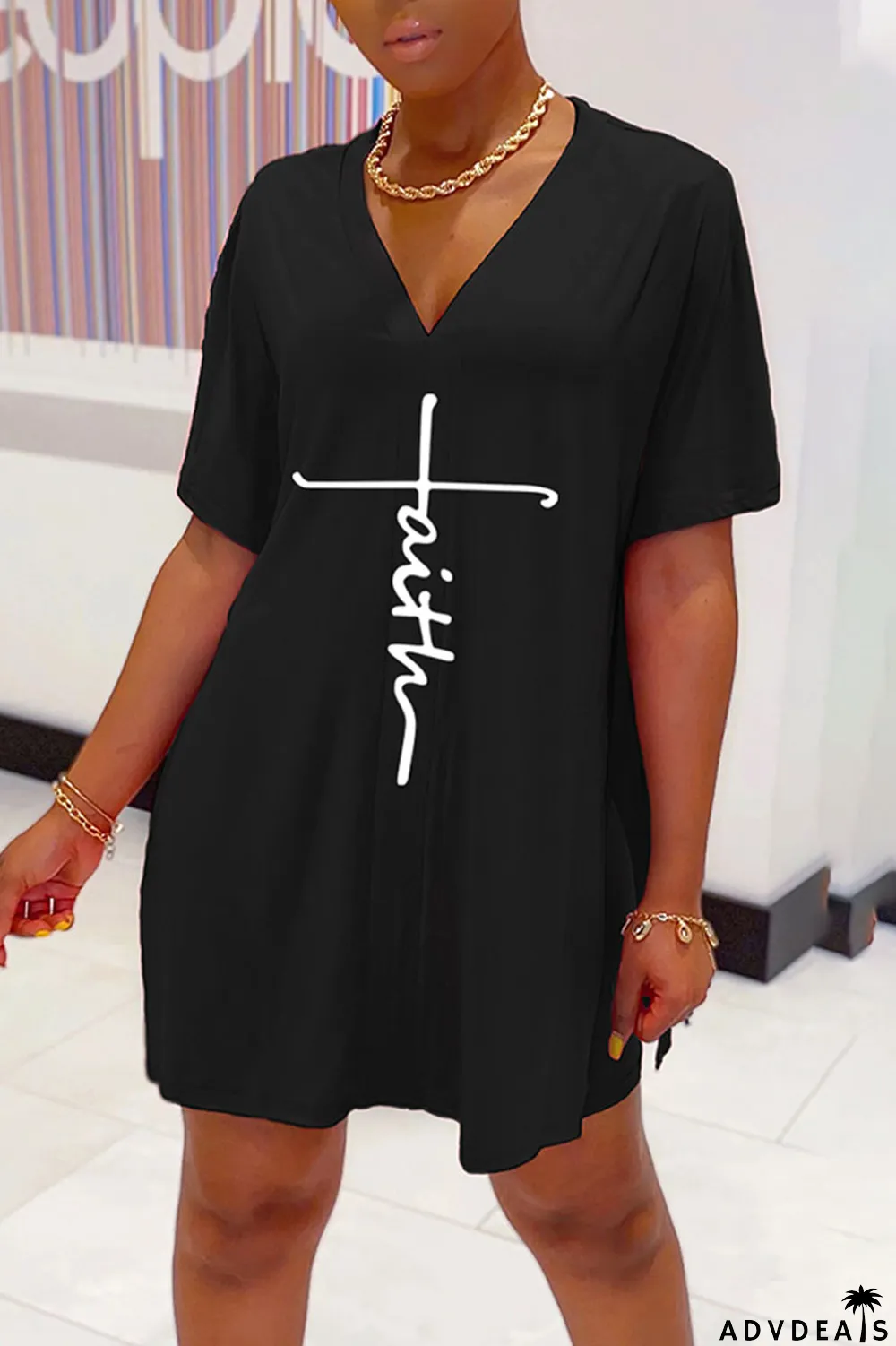 Tangerine Red Casual Print Split Joint V Neck Short Sleeve Two Pieces