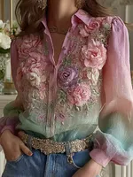 Women's Bohemian Floral Pattern Linen Shirt