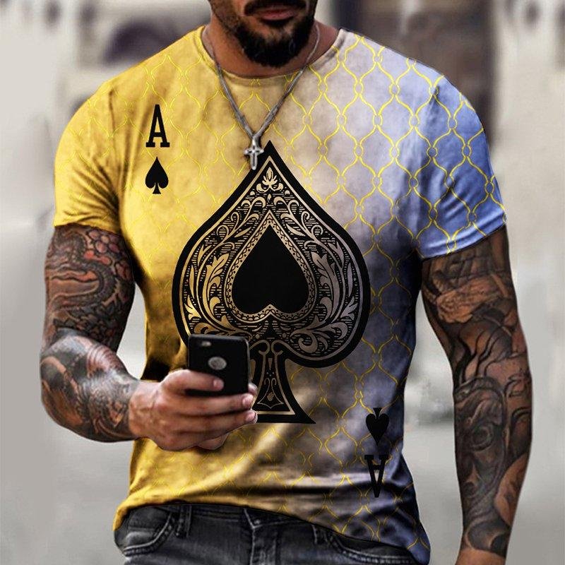 Fashion casual playing card printing gradient T-shirt / [viawink] /