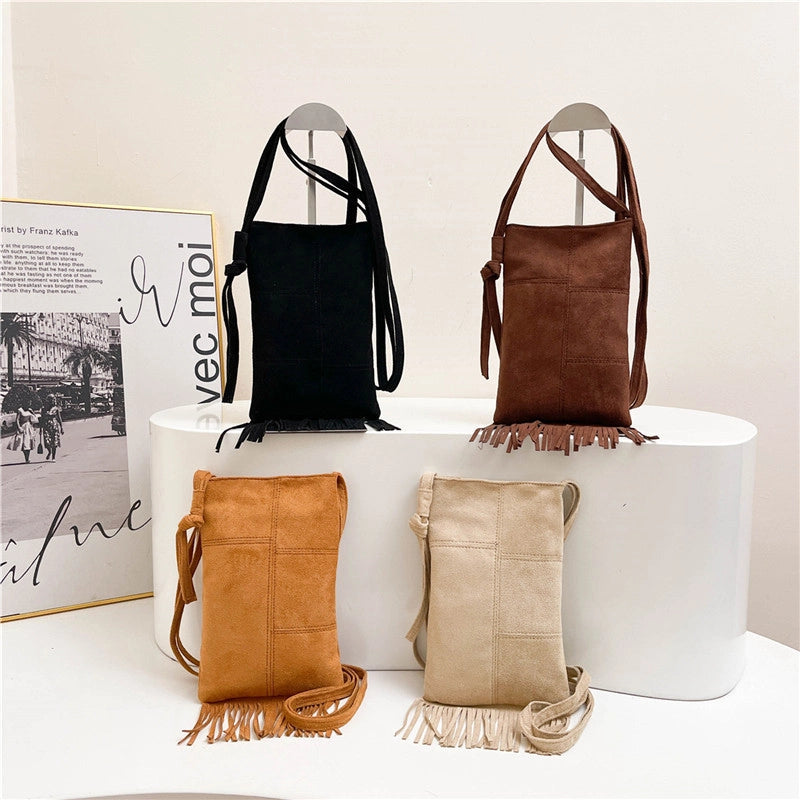 Women's Small Suede Solid Color Vintage Style Classic Style Sewing Thread Square Magnetic Buckle Crossbody Bag