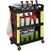Auto Detailing Cart with Wheels, 300LBS Capacity Plastic Rolling Tool Cart with Handles & Grooves & Hooks, Ergonomic 3 Tier Utility Carts for Garage/Workshop/Repair Shop (Yellow)