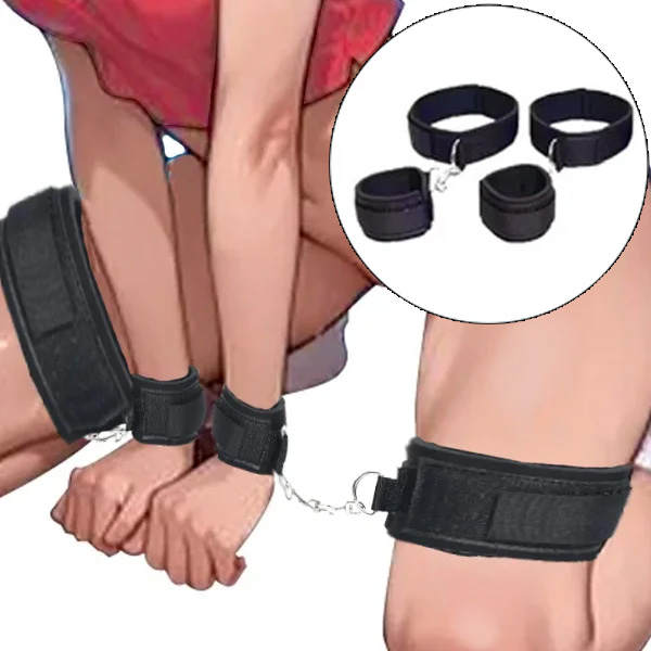 Fetelle - Wrist & Thigh Cuffs, Adjustable Leg Straps Bondage Restraints Set For Couples Beginner BDSM Sex Play By Rose Toy