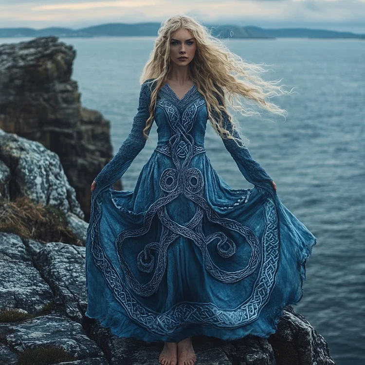 Women's Octopus Inspired  Celtic Knot V Neck Maxi Dress