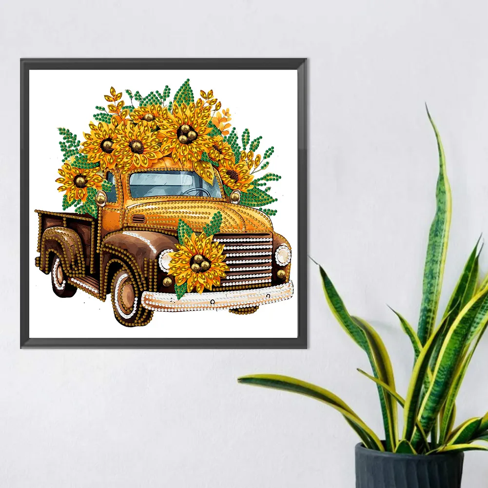Diamond Painting - Partial Special Shaped Drill - Sunflower Classic Car(Canvas|30*30cm)