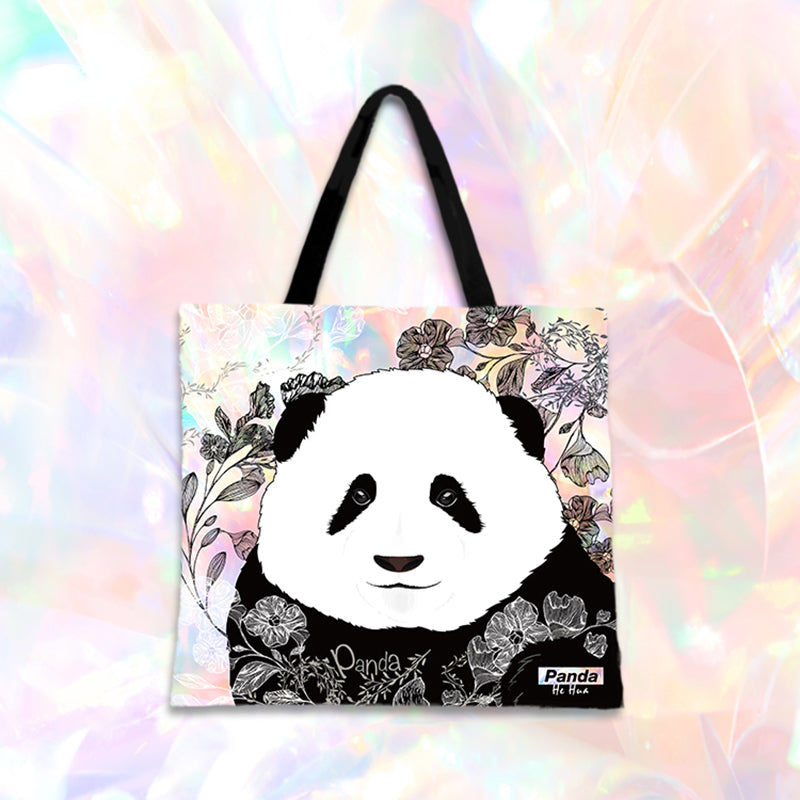 Floral Panda Cartoon Bag Cute Lightweight Casual Spring and Summer Canvas Bag Shoulder Bag