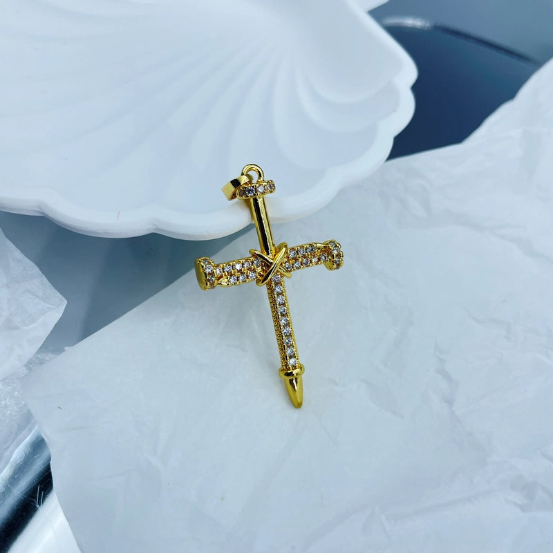 1 Piece 19*32mm Copper Zircon 18K Gold Plated Cross Pendant Jewelry Accessories