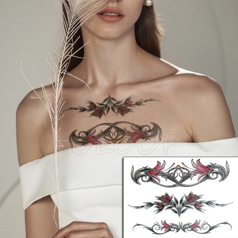 Temporary Tattoo Stickers Sexy Rose Heart-shaped Wreath Fake Tatto Waterproof Tatoo Back Leg Arm Belly Big Size for Women Girl
