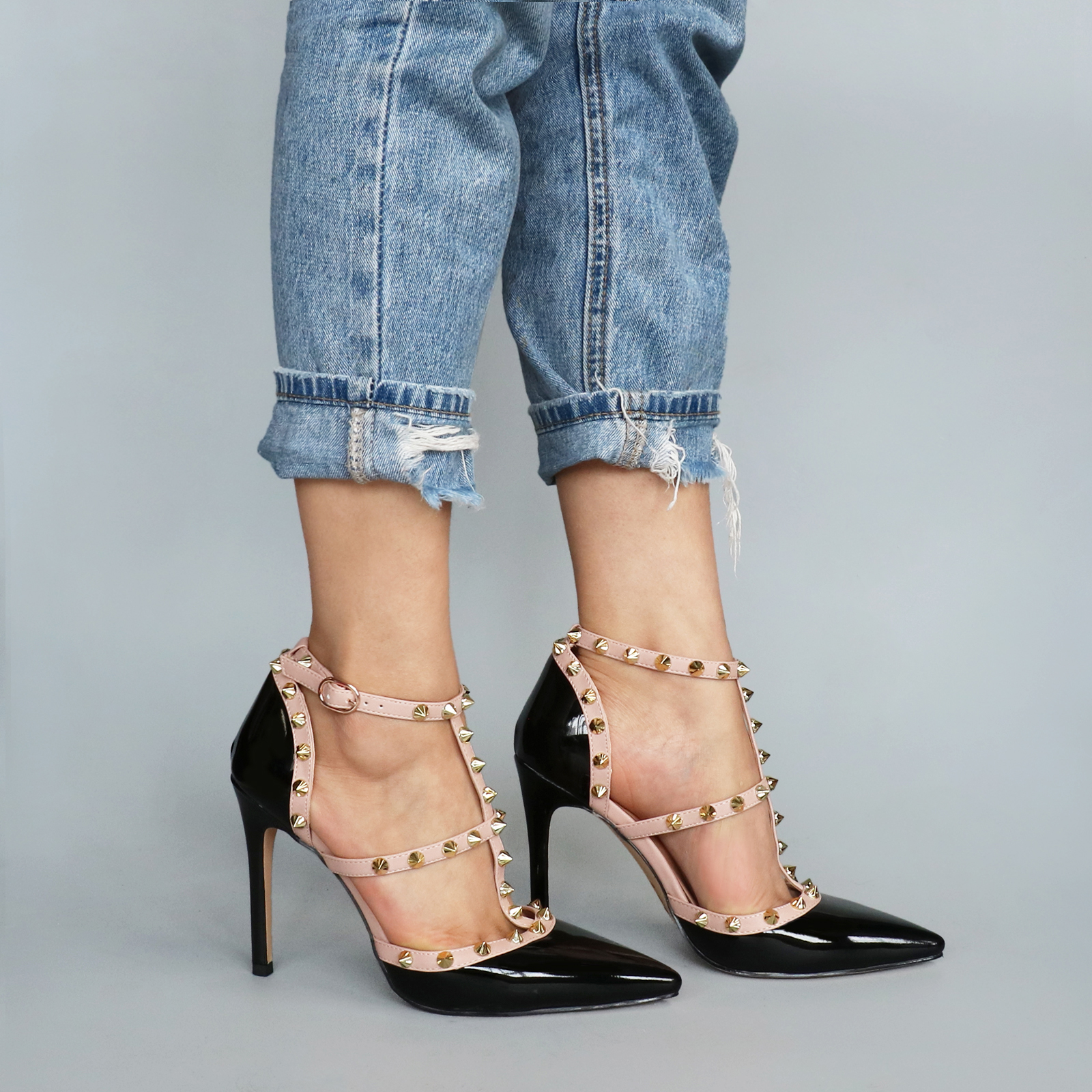 4" Rivets Studs Summer Strappy Shoes Party Wedding Heeled Sandals-MERUMOTE