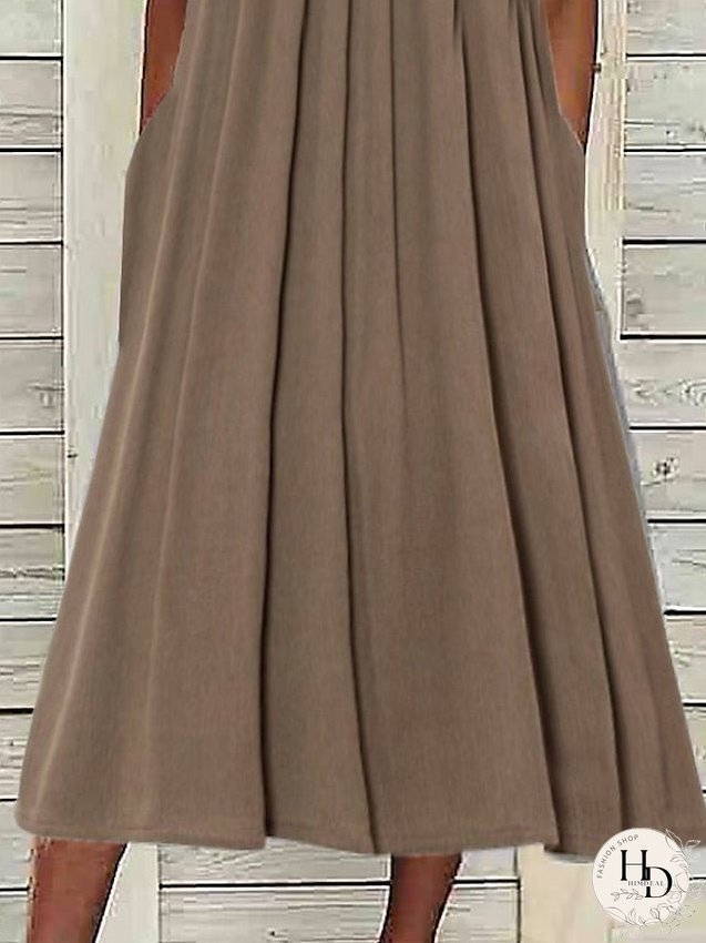 Casual Dress Cotton Linen Dress Tank Dress Midi Dress Cotton Blend Basic Modern Outdoor Daily Crew Neck Lace Patchwork Sleeveless Summer Spring Loose Fit Brown Plain S M L XL 2XL for Women