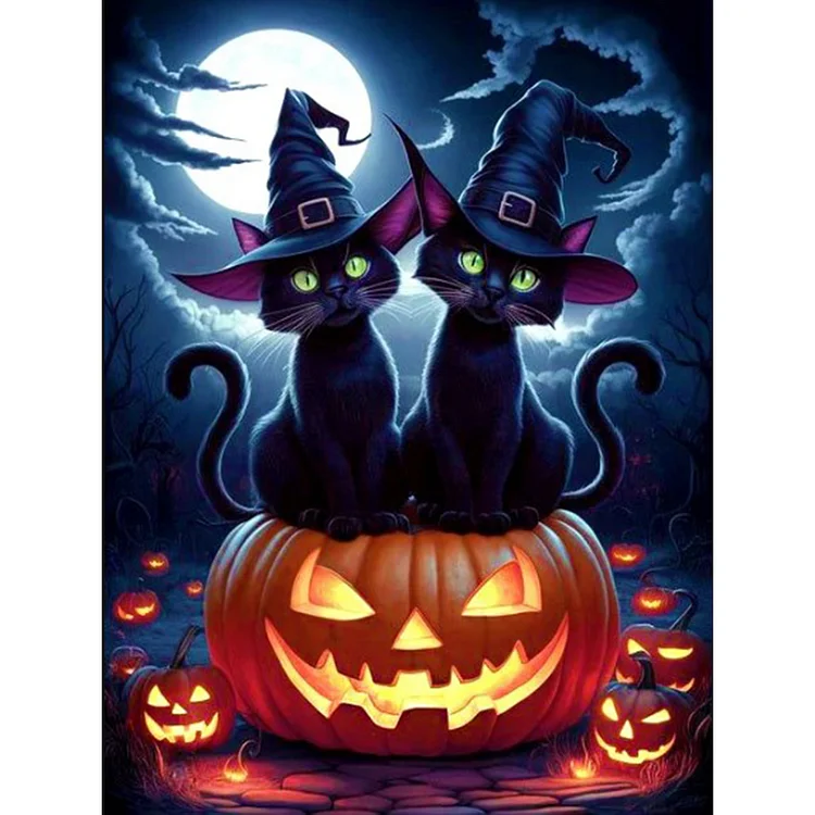 Halloween Pumpkin Black Cat 30*40CM (Canvas) Full Round Drill Diamond Painting gbfke