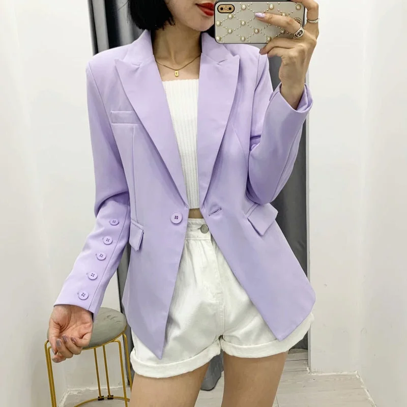 Spring Autumn Women Vintage Purple Two Piece Set OL Office Lady Blazer Jacket Coat+High Waist Pants Suits Female Tops Trousers