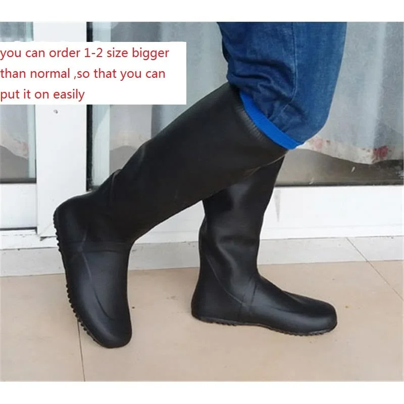 Japan Style Soft Women High Rainboots, Portable Men Foldable Natural Rubber Shoe,BLACK Galoshes,Garding Field Planting Shoes,