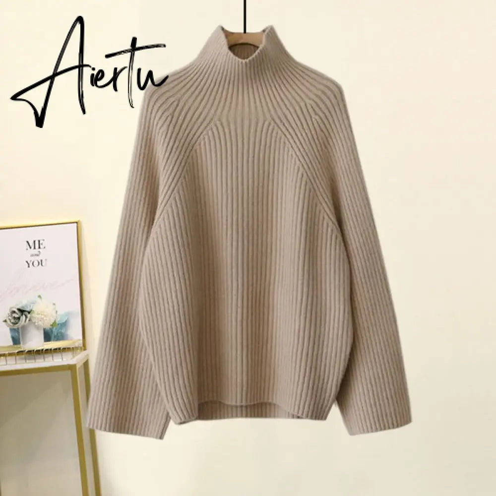 Aiertu Autumn Winter Warm Knitted Suit Women Long Sleeve Half Turtleneck Knitting Sweater And Wide Leg Pants Sets Outer Wear Loose Set Aiertu