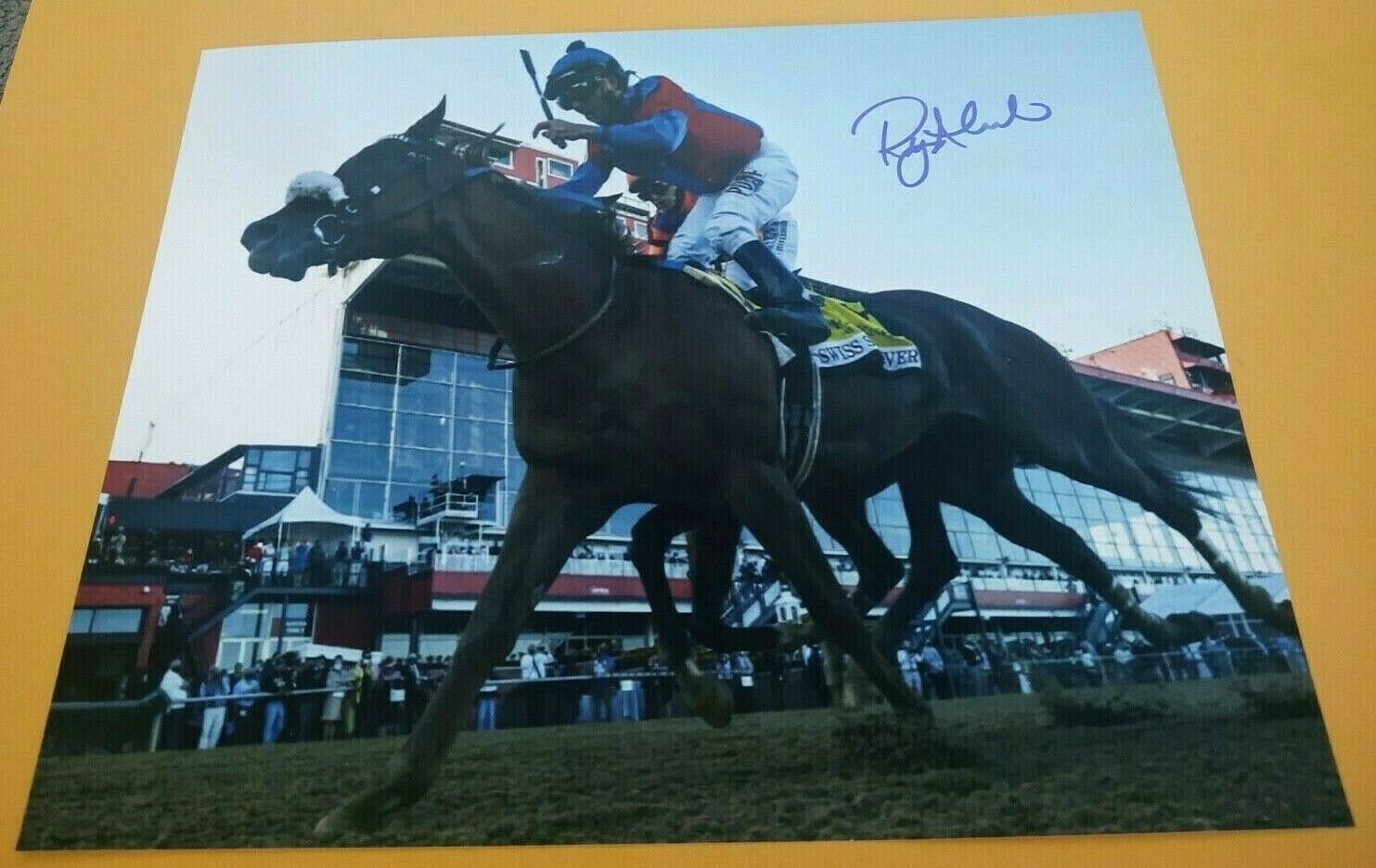 ROBBY ALBARADO SWISS SKYDIVER PREAKNESS STAKES SIGNED 8x10 HORSE RACING Photo Poster painting