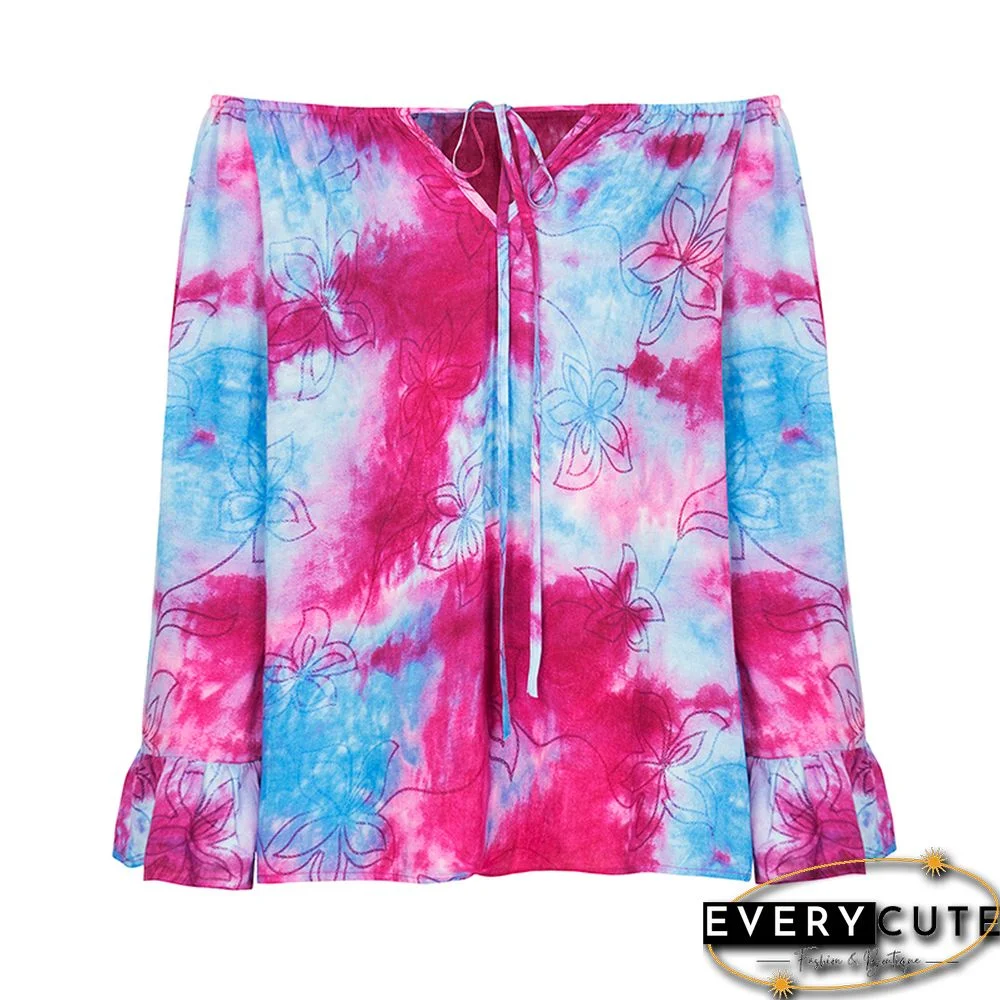 Red Print Tie Dyed Off Shoulder Blouse