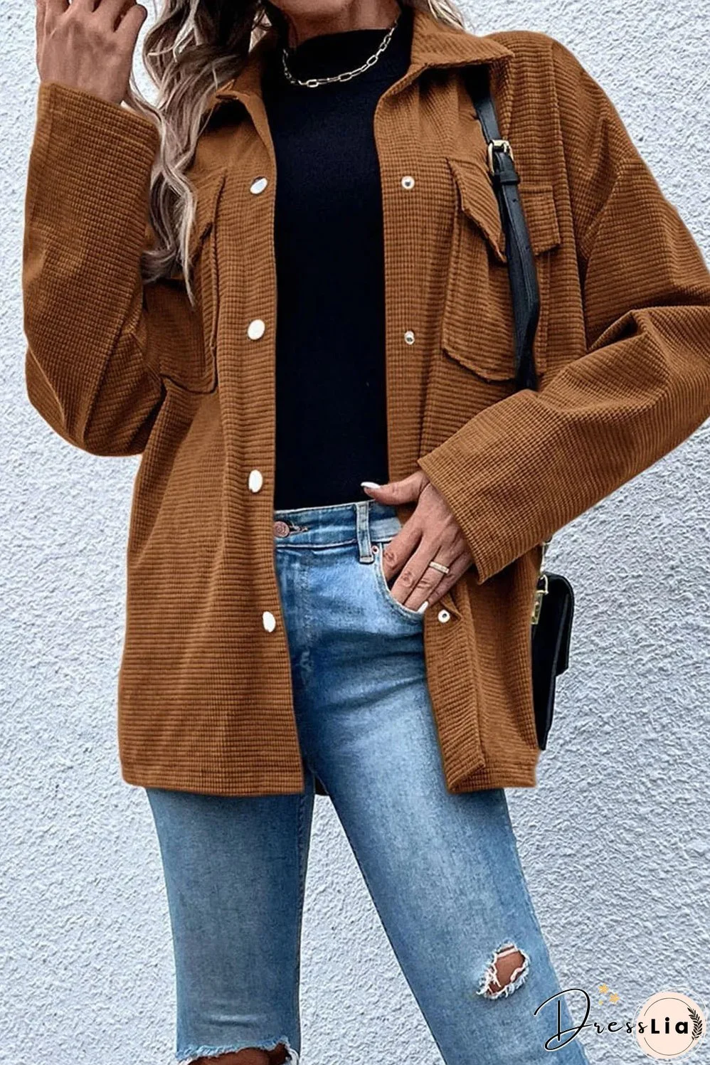 Pocketed Snap Down Long Sleeve Jacket