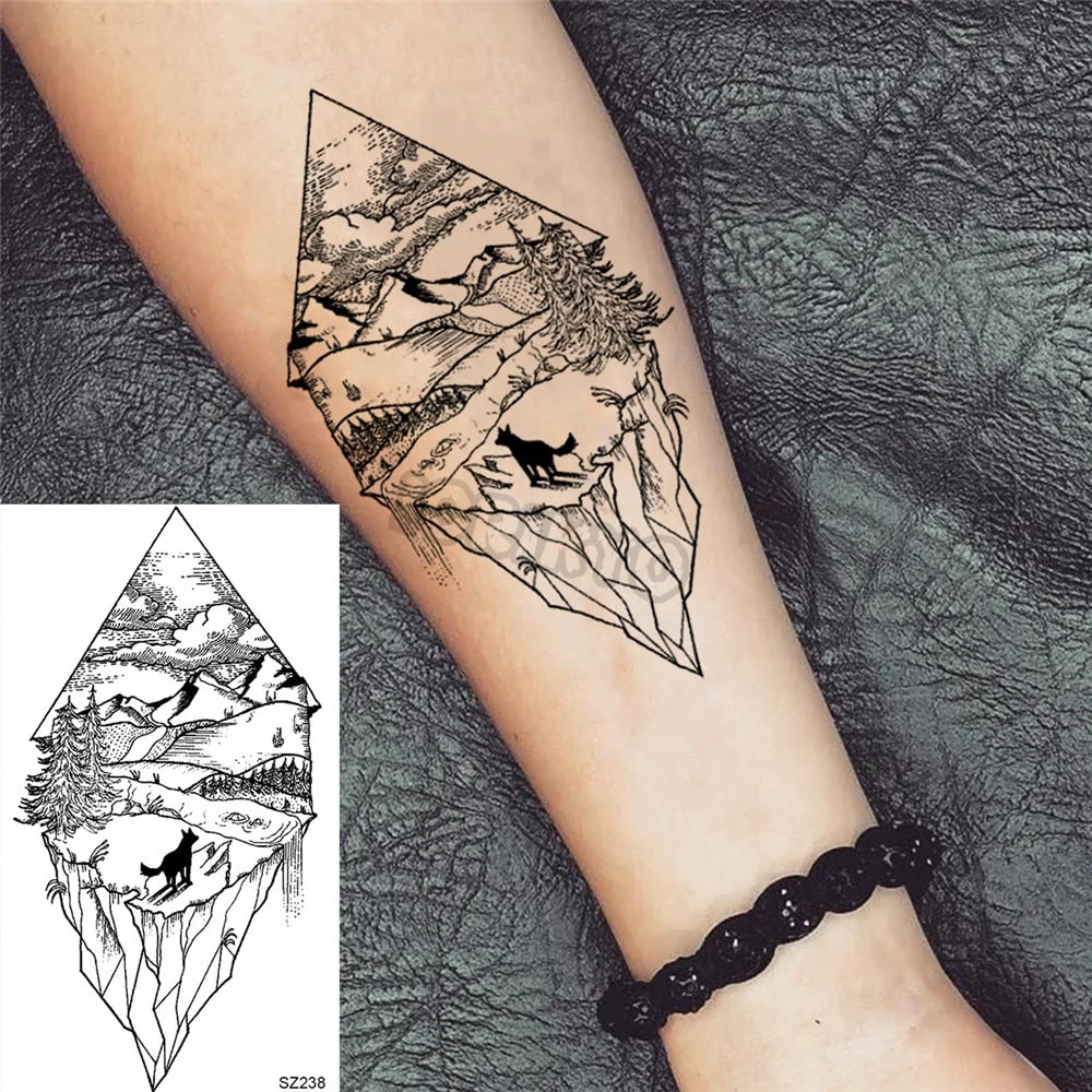 Black Dandelion With Creative Tattoos For Women Men Realistic Sea Wave Mountain Lavender Fake Tattoo Sticker Arm Leg Tatoos 3D