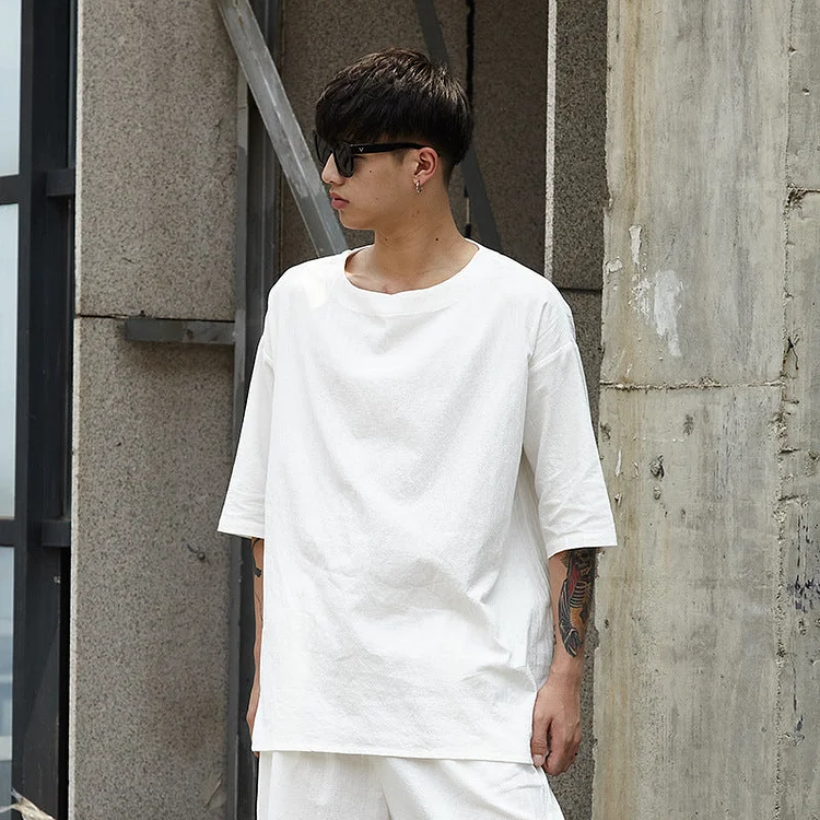 Original Design Is Loose and Large-size Linen Cotton and Linen Half-sleeved Top Shirts-dark style-men's clothing-halloween