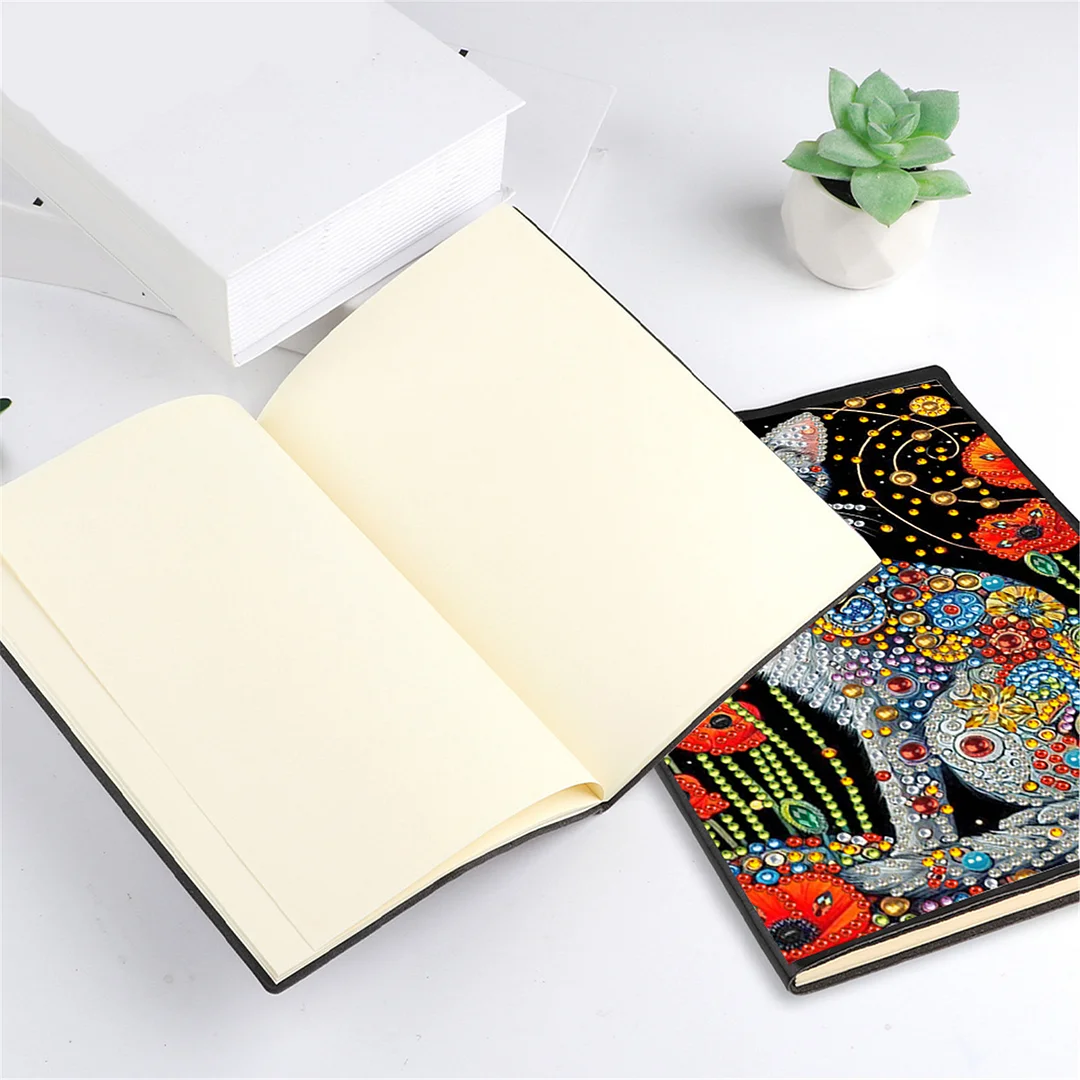 DIY Flower Diamond Painting Journals Notebooks 50 Pages A5 No Lines Special Shaped Diamond Art Kits for Beginners Craft Lovers and Artists (Cat and Flower)