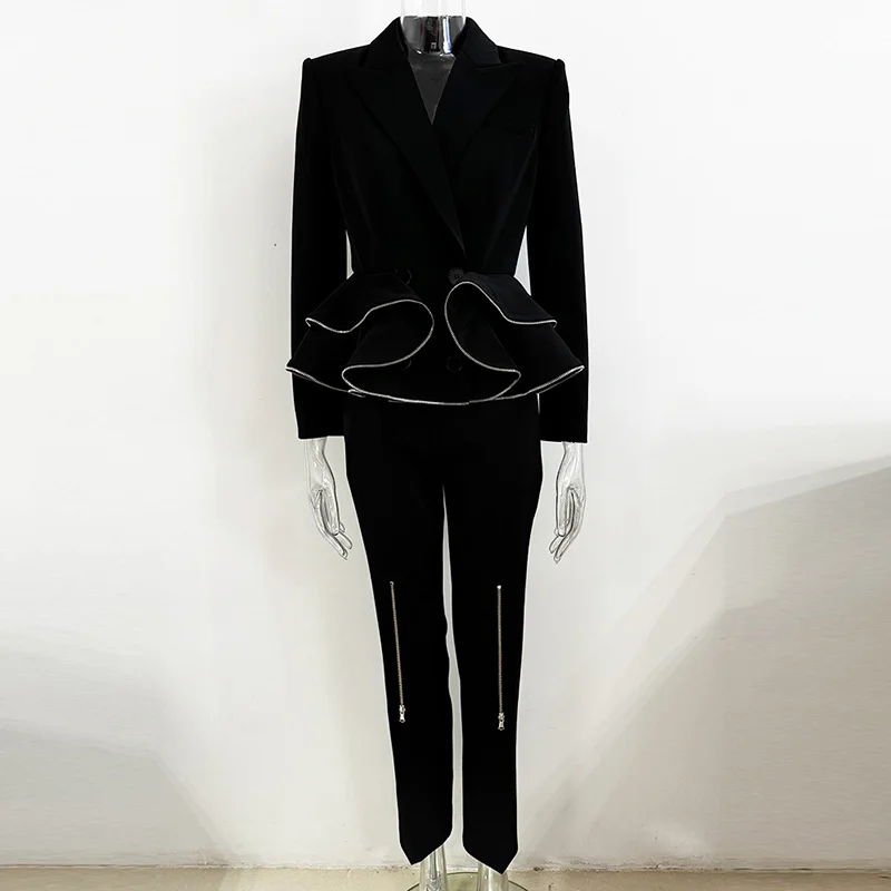 Nigikala Nigikala Star Fashion New Zipper Lotus Side Blazer Small Foot Trousers Set Two Sets