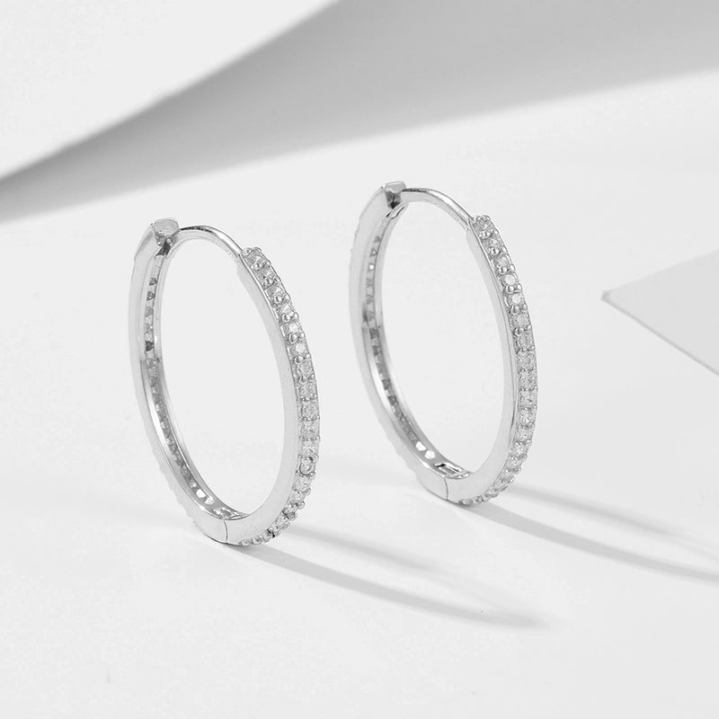 1 Pair 925 Sterling Silver Zircon Solid Color Hoop Earrings