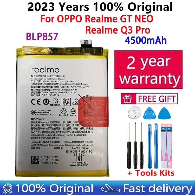 100% Orginal 4500mAh High Quality Replacement Battery For OPPO Realme GT NEO RMX3031 BLP857 Mobile Phone Latest Batteries