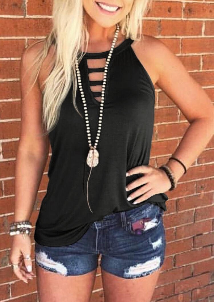 Hollow Out Tank without Necklace - Black