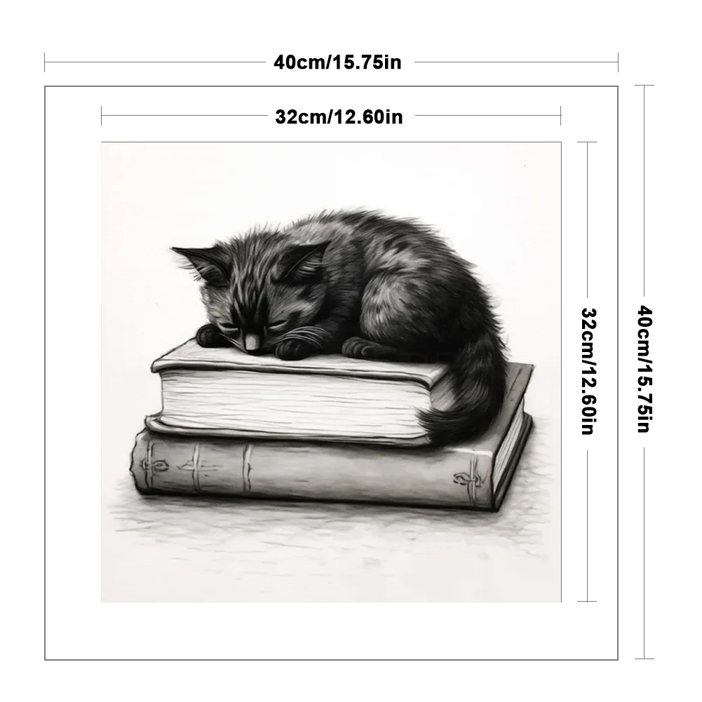 11CT Full Stamped Cross Stitch - Book Black Cat(Canvas|40*40CM)