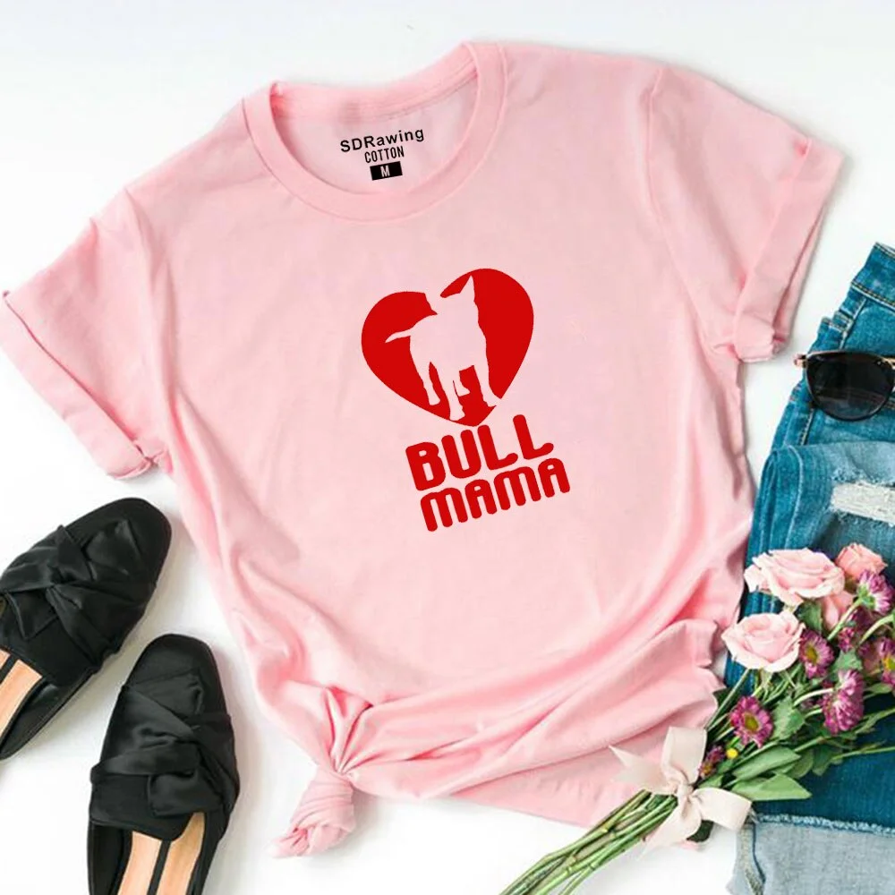 Women's Bull Terrier T-shirt Bull Mama hand print shirt Bullterrier lover gift idea Psiakrew womens T-shirt cotton tops tees