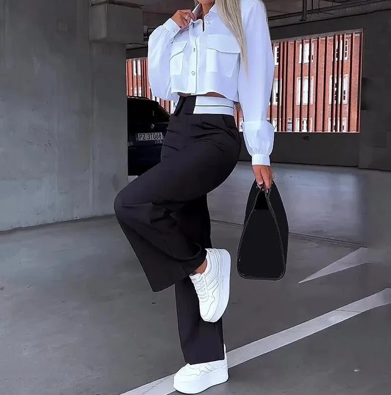 Uveng Lady Women's Pant Sets 2 Pieces New Holiday Style Short Blazers Coat + Straight Pants Suit 2023 Spring Womens Outfits