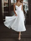 White Color Spaghetti-Neck Wedding Midi Dress