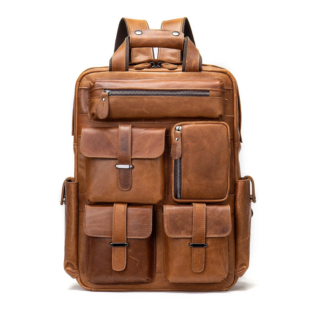 Crazy horse leather tactical business backpack