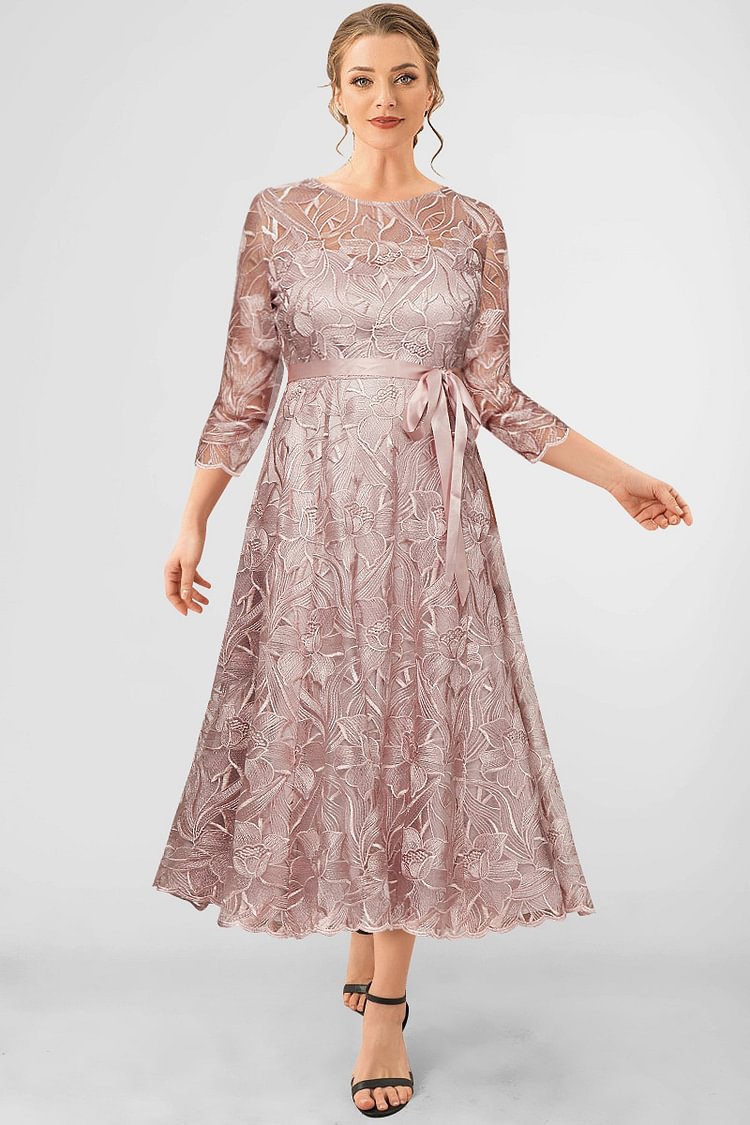 Flycurvy Plus Size Mother Of The Bride Champagne Lace Floral Embroidery Detachable Sash Belt Maxi Dress  Flycurvy [product_label]