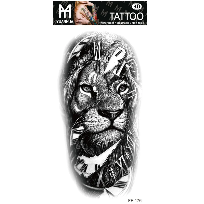 Sdrawing Forest Tattoo Sticker for Men Women Children Tiger Wolf Death Skull Temporary Tattoo Fake Henna Skeleton King Animal Tatoo