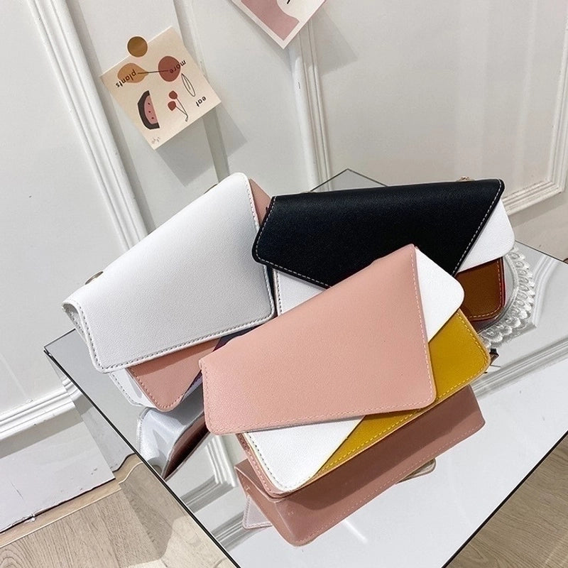 Women’s Small Pu Leather Color Block Fashion Square Flip Cover Crossbody Bag
