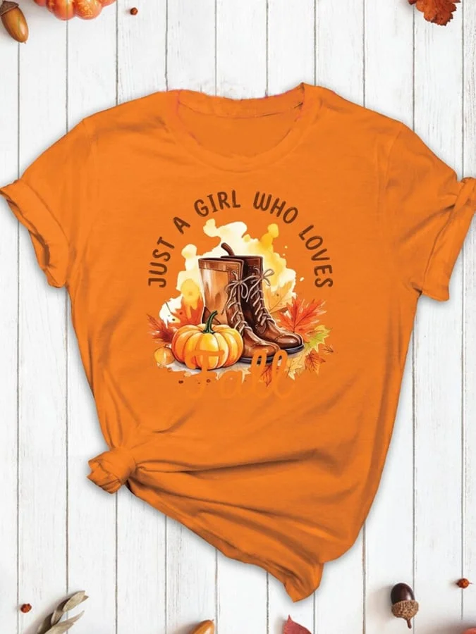Women'S Just a Girl Who Loves Fall Print T-Shirt