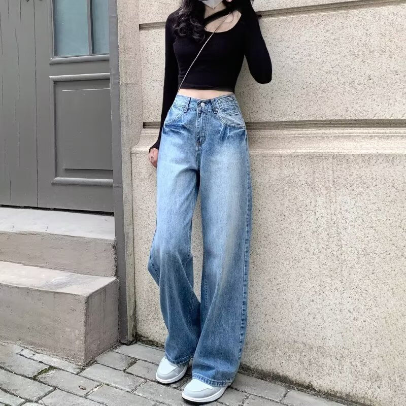 Women's Light Blue High Waisted Wide Leg Jeans