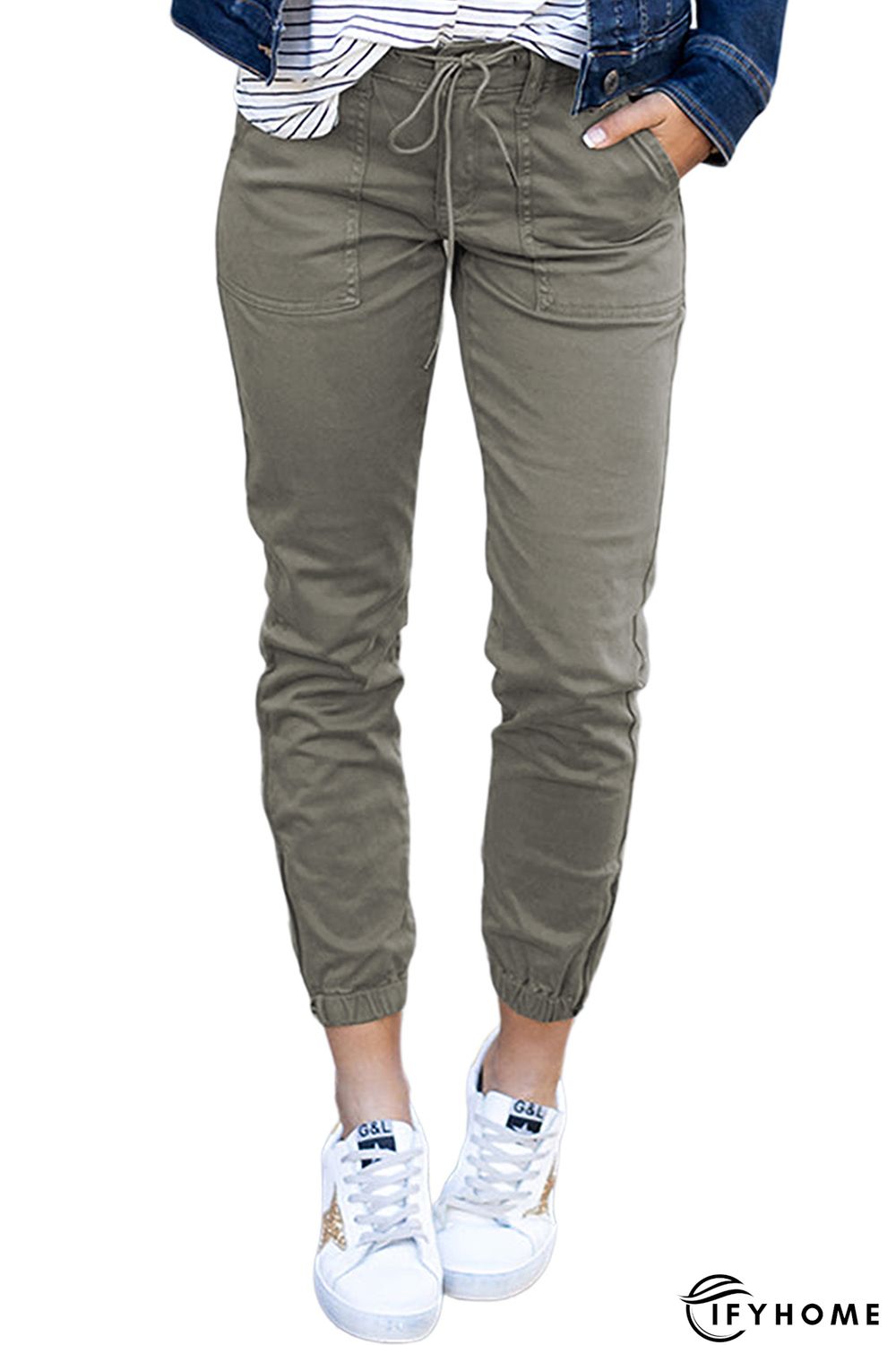 Green Slim Fit Pocketed Twill Jogger Pants | IFYHOME