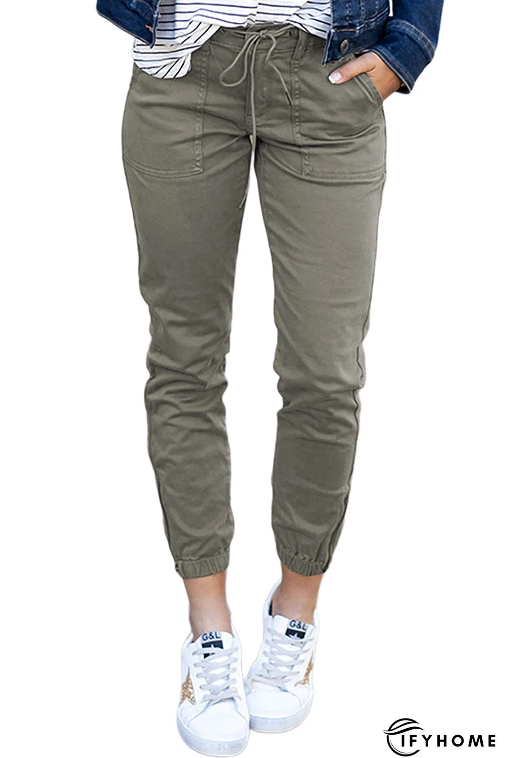Green Slim Fit Pocketed Twill Jogger Pants | IFYHOME