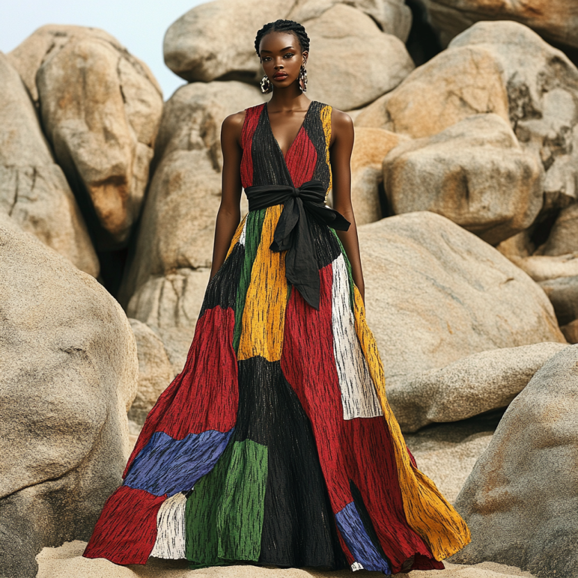 Women's Juneteenth Black Pride African Geometric Art Print Long Dress