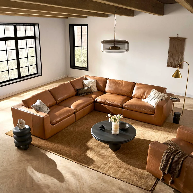 Dawson Leather L-Shape Sectional Sofa