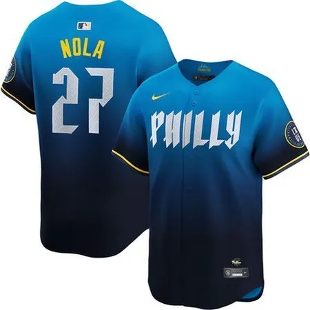 Men's Philadelphia Phillies #27 Aaron Nola  Blue 2024 City Connect Limited Player Jersey