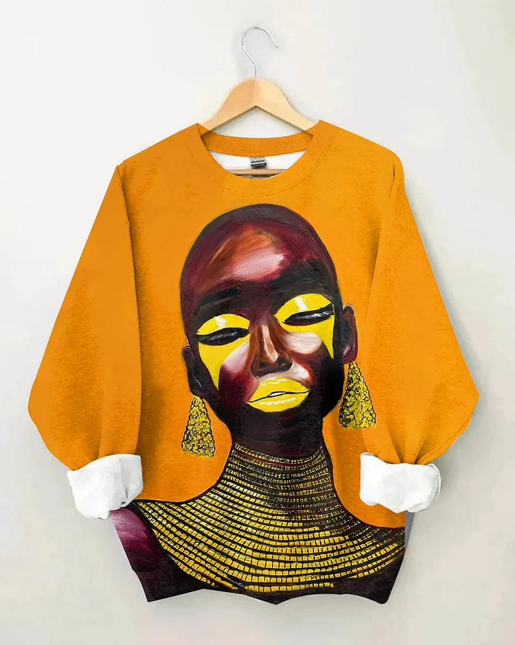 Bald African Girl Oil Painting Long Sleeve Sweatshirt