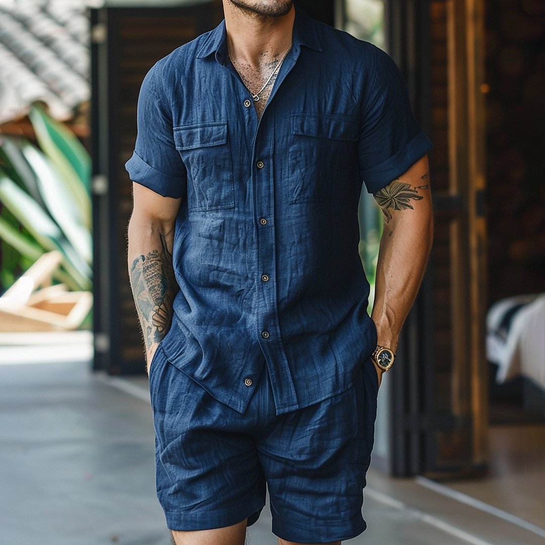 Men's Linen Two-piece Set-inspireuse