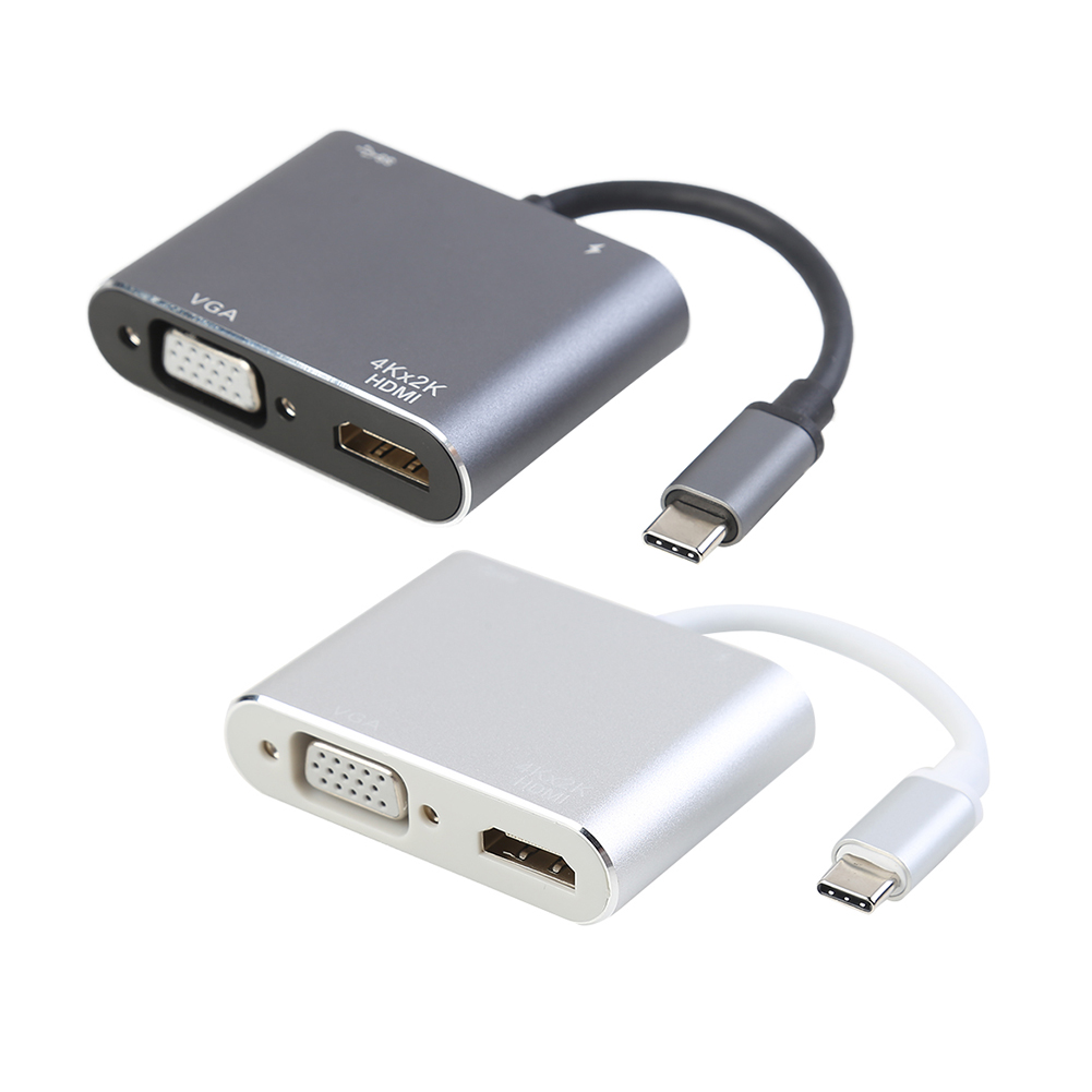 

4 in 1 USB C Type-C to HDMI-compatible VGA USB3.0 Adapter Converter w/PD 87W Charger, Grey, 501 Original