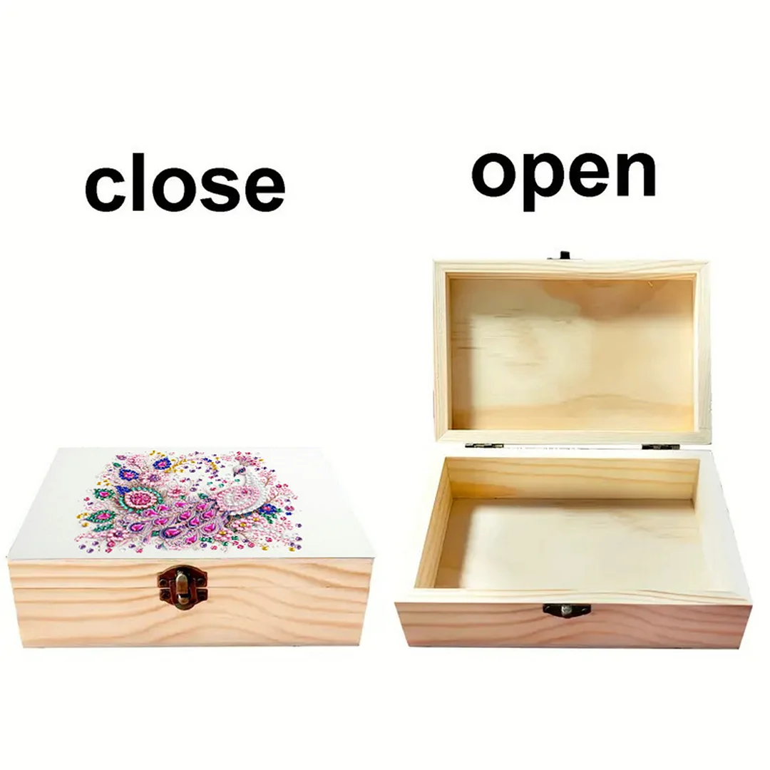 Peacock DIY Wooden 5D Diamond Art Diamond Art Storage Box for Adults Desktop