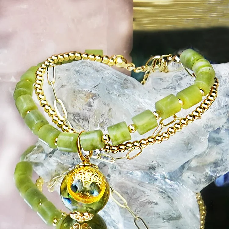 Olivenorma Peridot Beads Tree of Life Adjustable Bracelet