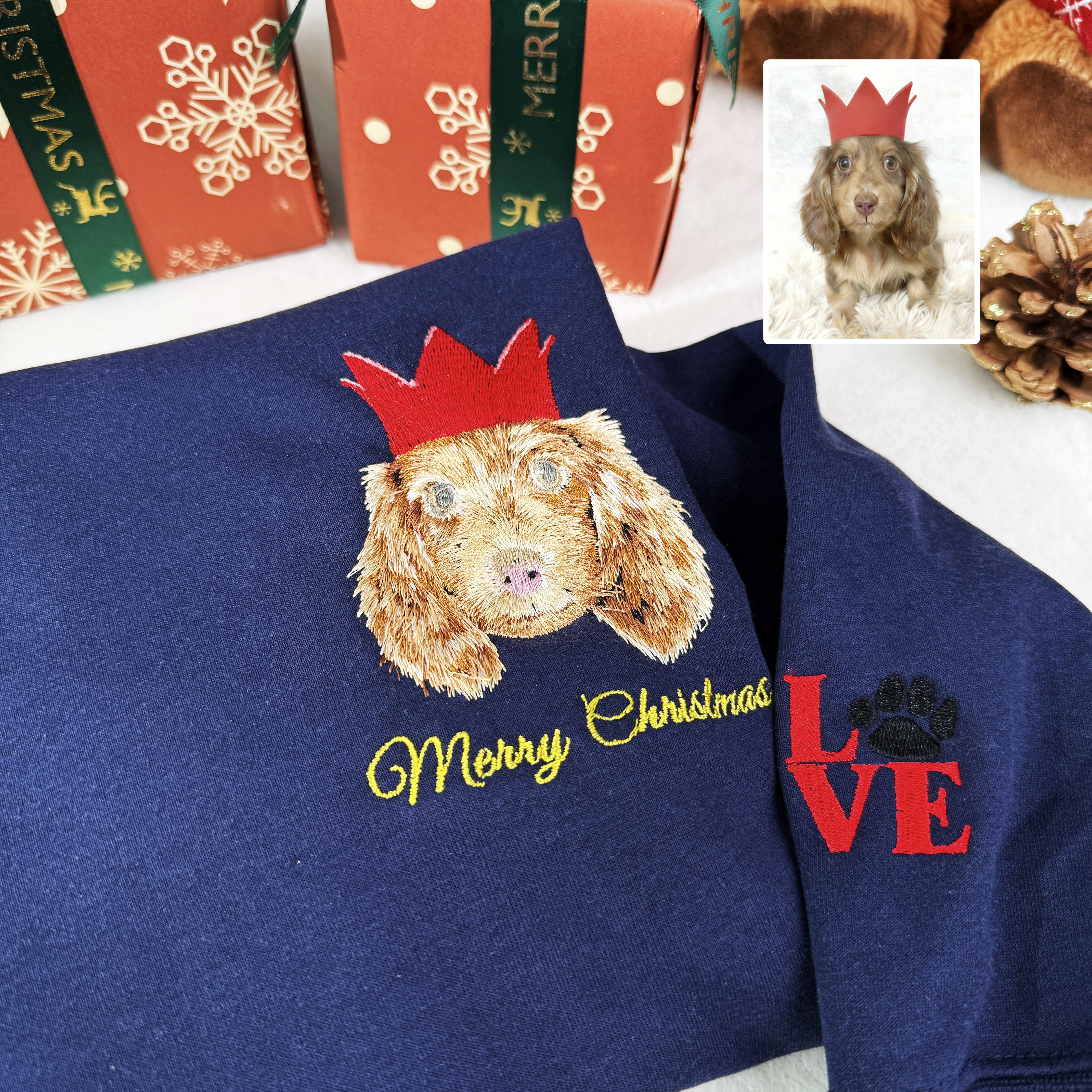 Custom Pet Portrait Christmas Sweatshirt, Personalized Dog Face Holiday Gift for Pet Lovers